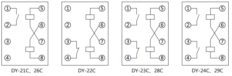 DY-26C、D電壓繼電器內部接線圖