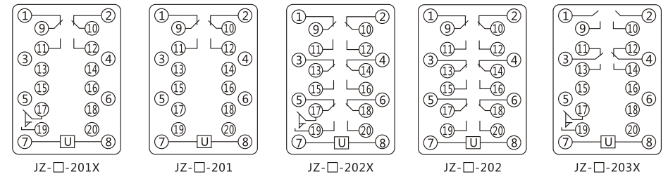 JZY（J)-202靜態(tài)中間繼電器內(nèi)部接線(xiàn)圖及外引接線(xiàn)圖