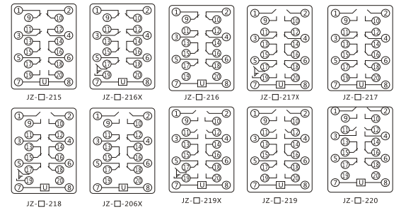 JZY（J)-202靜態(tài)中間繼電器內(nèi)部接線(xiàn)圖及外引接線(xiàn)圖