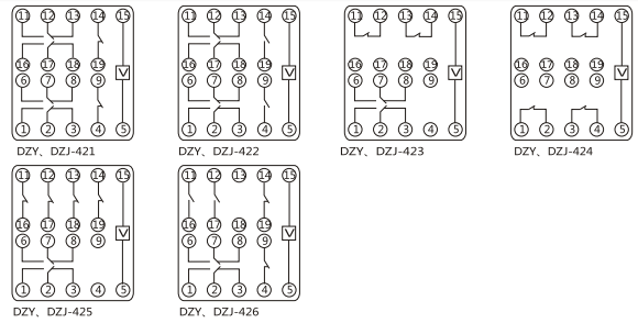 DZS-428導(dǎo)軌式中間繼電器內(nèi)部端子外引接線圖(正視)